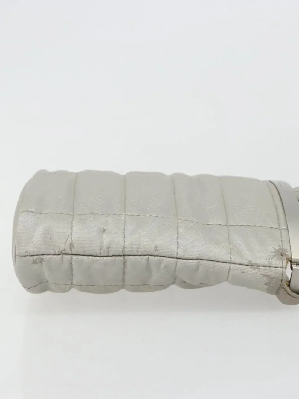 CHANEL Choco Bar Hand Pouch Nylon Silver CC Auth bs35353